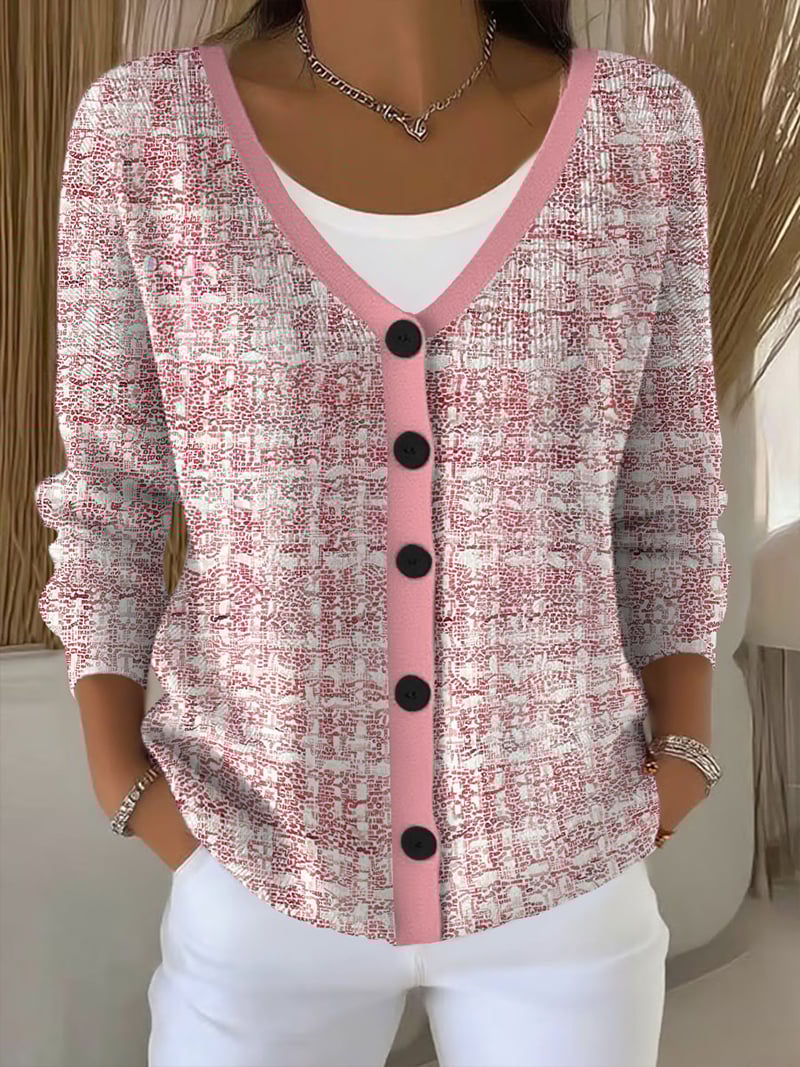 Women's Pink Plaid Print Cardigan