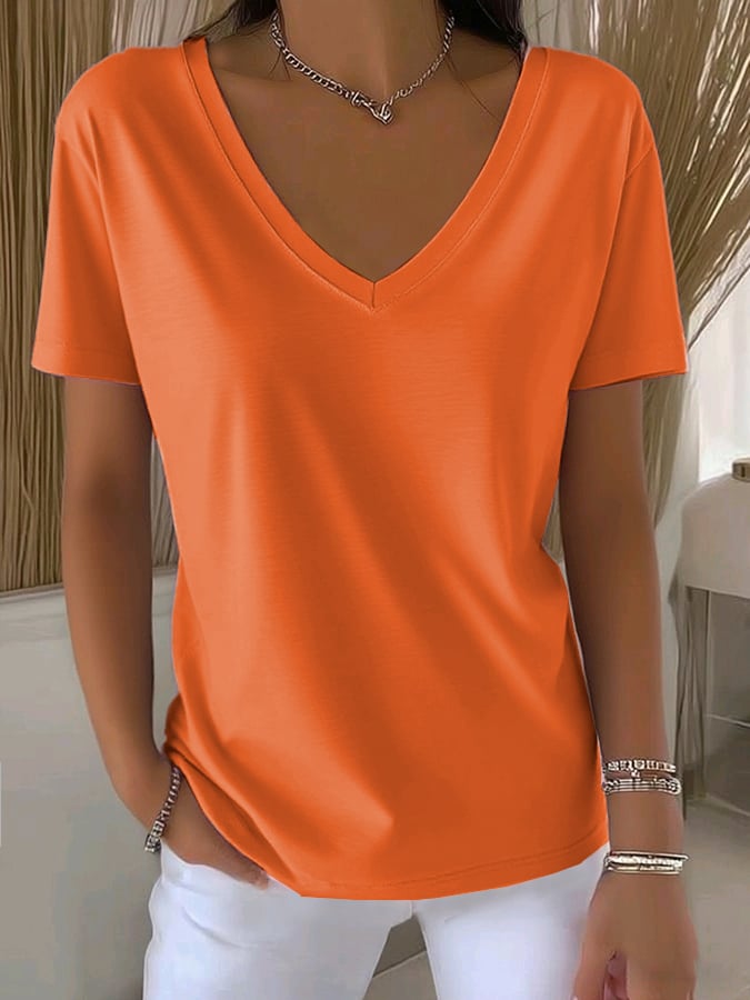 Women's Casual All-Match Solid Color V-Neck T-Shirt