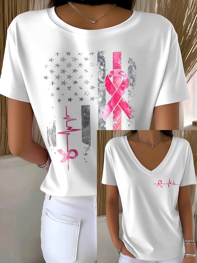 Women's Casual Pink Flag T-Shirt