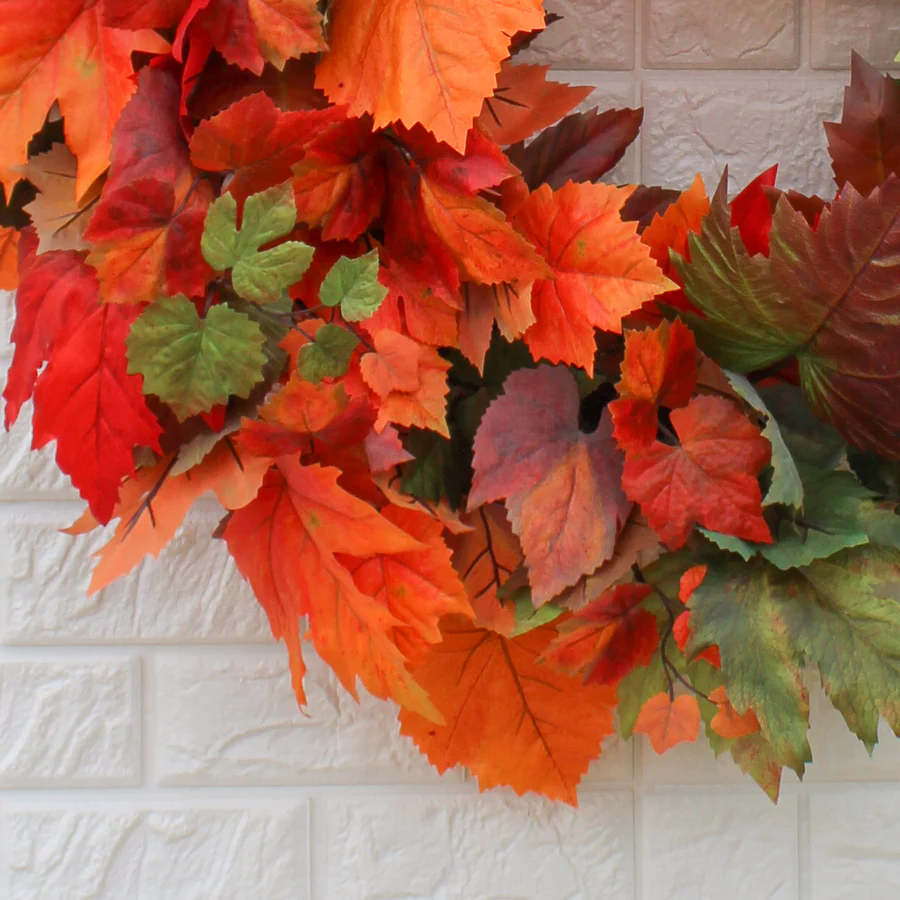 Grinalda de porta frontal em folha de bordo Ombre laranja e verde de 28"