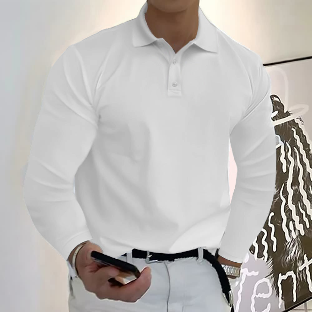 Polo de manga comprida casual cor sólida para homem 12 cores