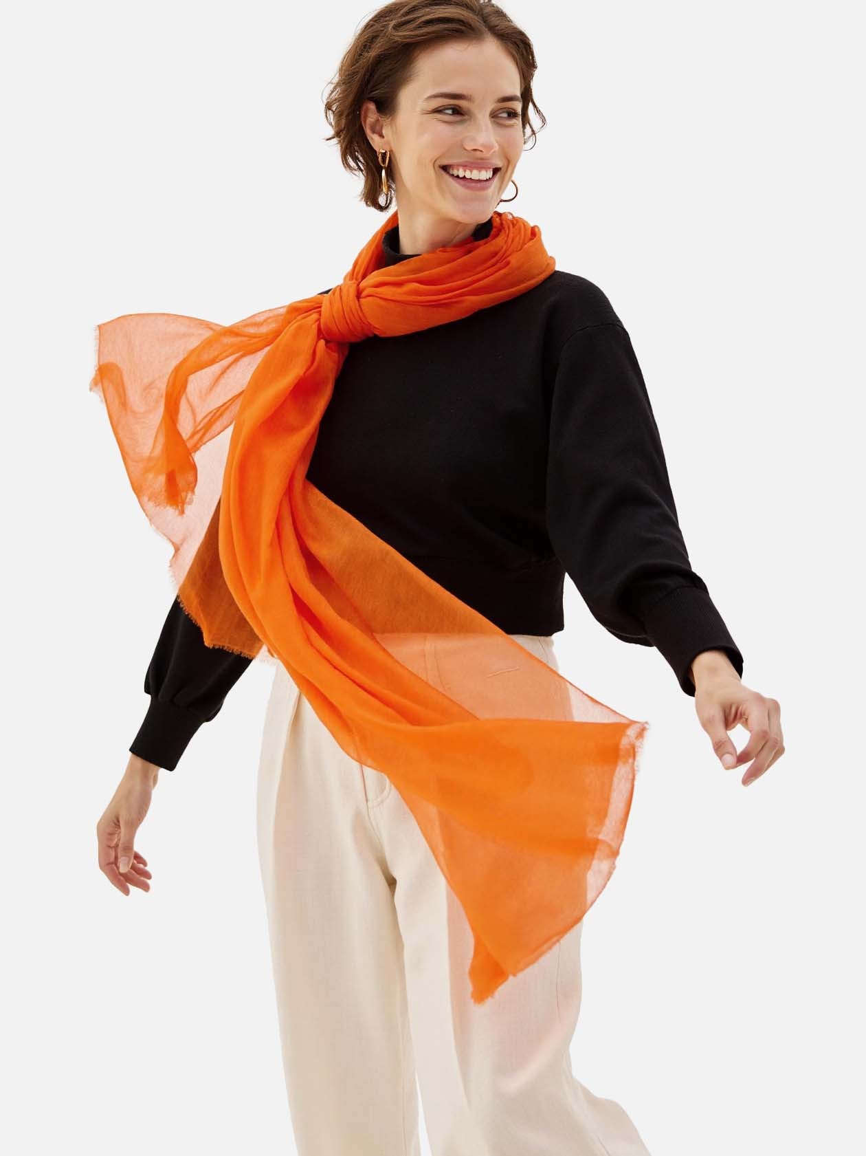 Featherlight Orange Cashmere Scarf
