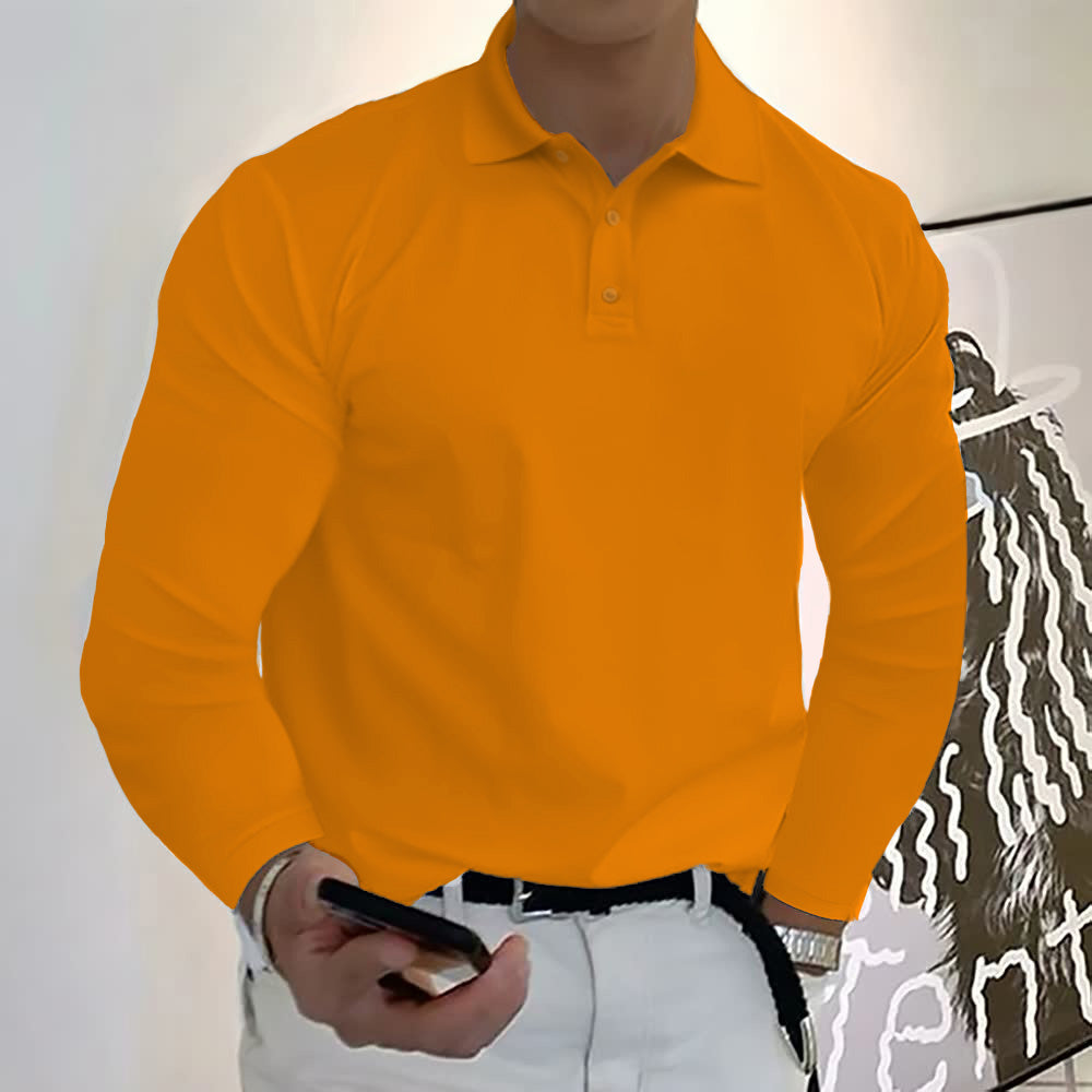 Polo de manga comprida casual cor sólida para homem 12 cores