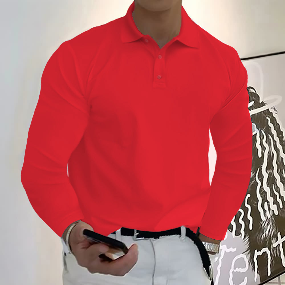 Polo de manga comprida casual cor sólida para homem 12 cores