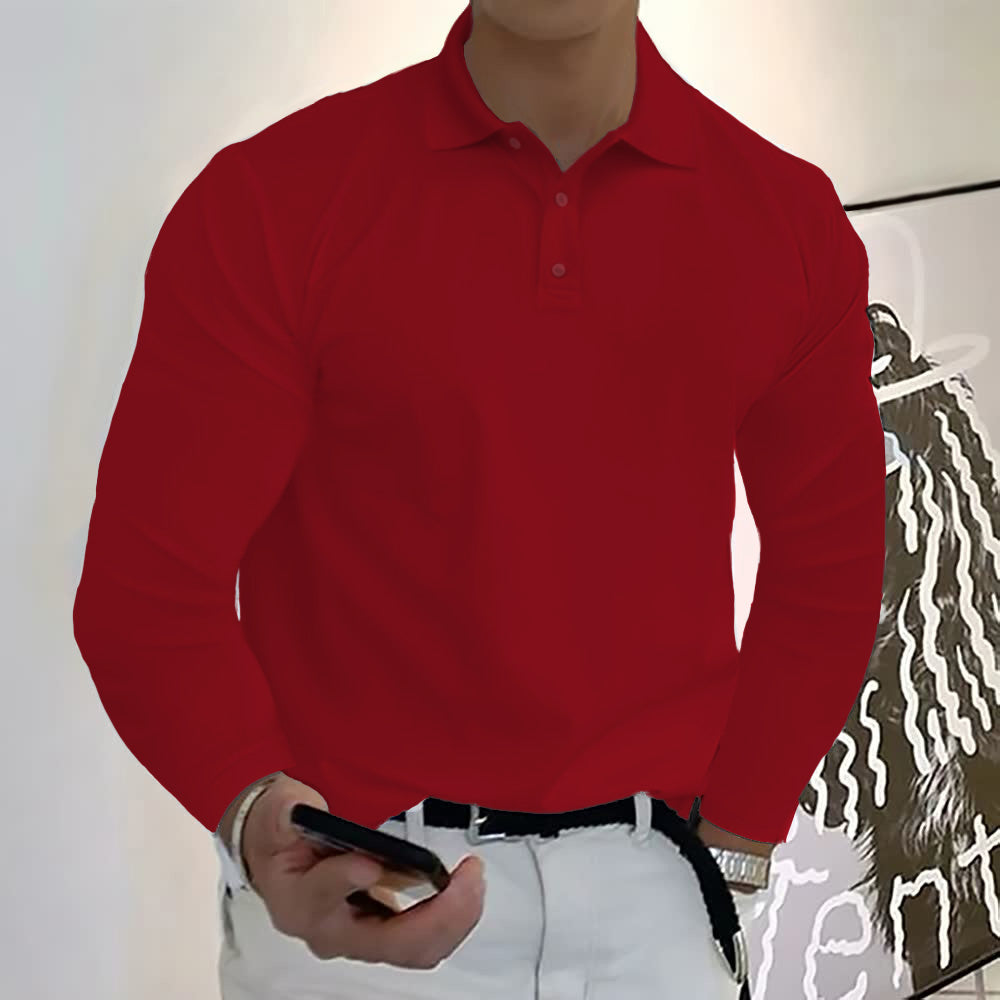 Polo de manga comprida casual cor sólida para homem 12 cores