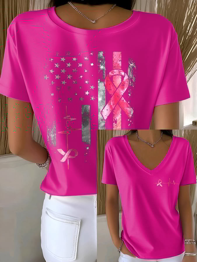 Women's Casual Pink Flag T-Shirt
