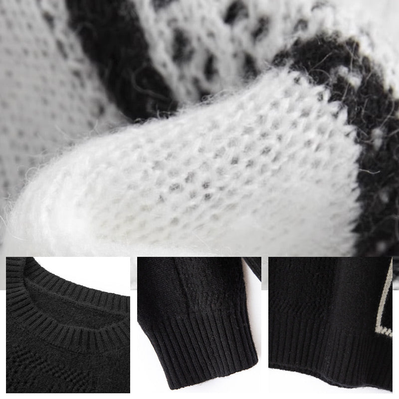 Suéter feminino de malha xadrez colorida