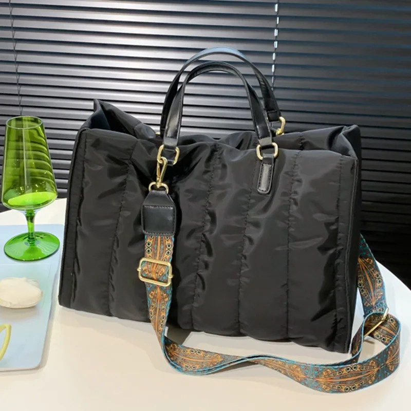 Luxury Brand Women Padded Large Capacity Handbags Green Big Totes Classic Nylon Down Cotton Shoulder Bag Office Lady Shopper Bag
