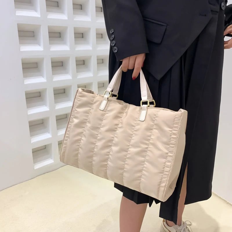 Luxury Brand Women Padded Large Capacity Handbags Green Big Totes Classic Nylon Down Cotton Shoulder Bag Office Lady Shopper Bag