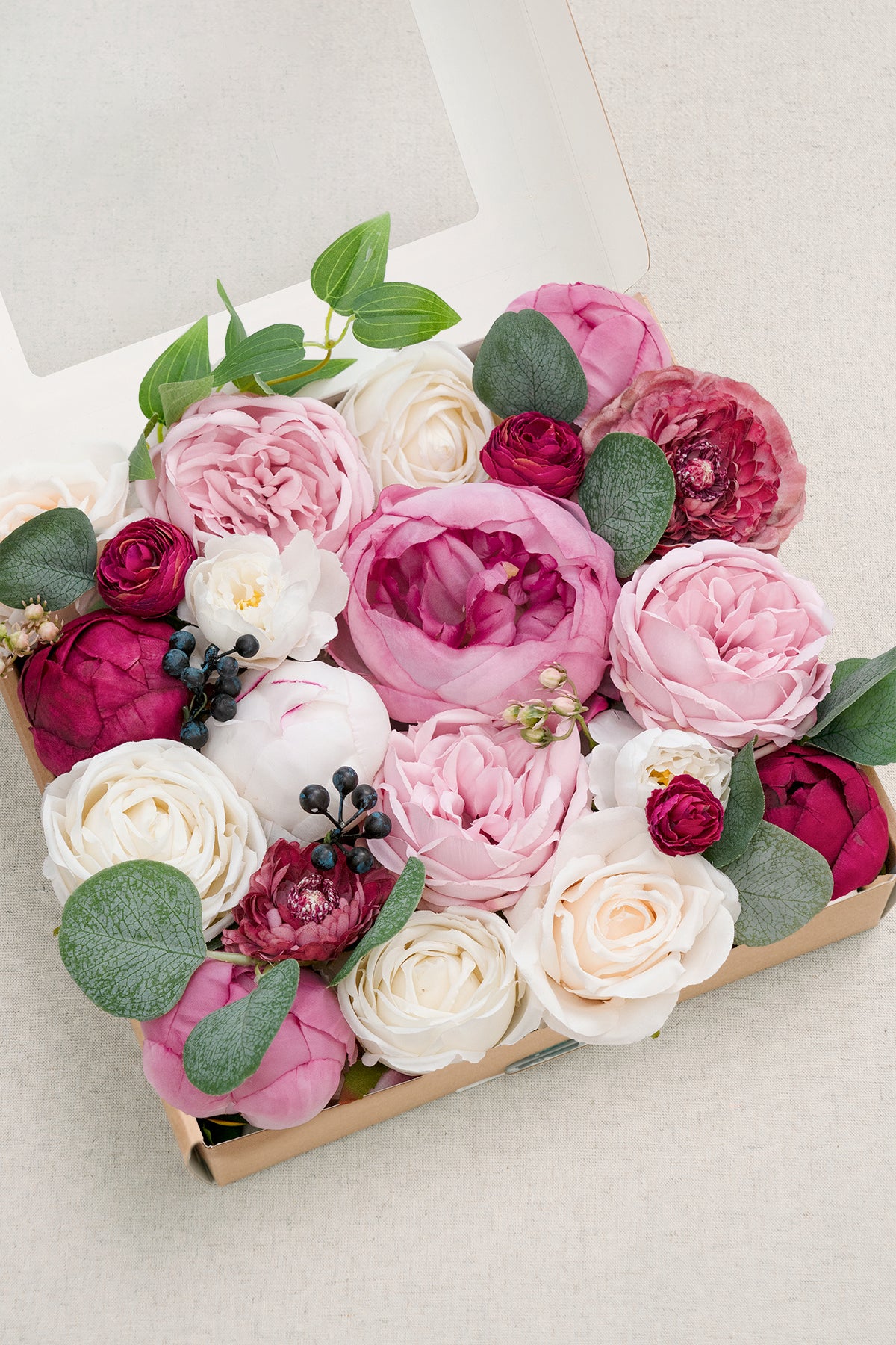 Caixas de flores de designer de peônia com toque natural