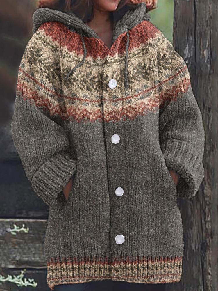 Camisola vintage cardigã com botão tribal islandês