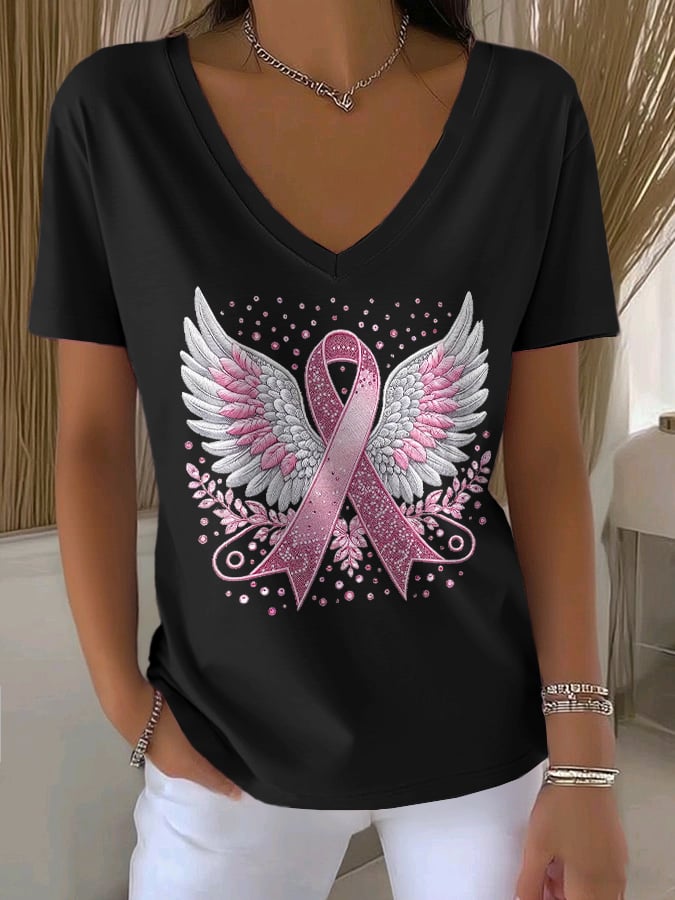 Women's Casual Pink Wings T-Shirt