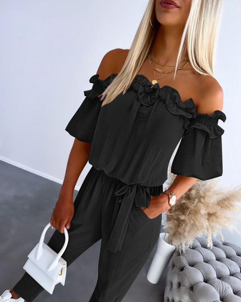 Eyelet Embroidery Off Shoulder Jumpsuit
