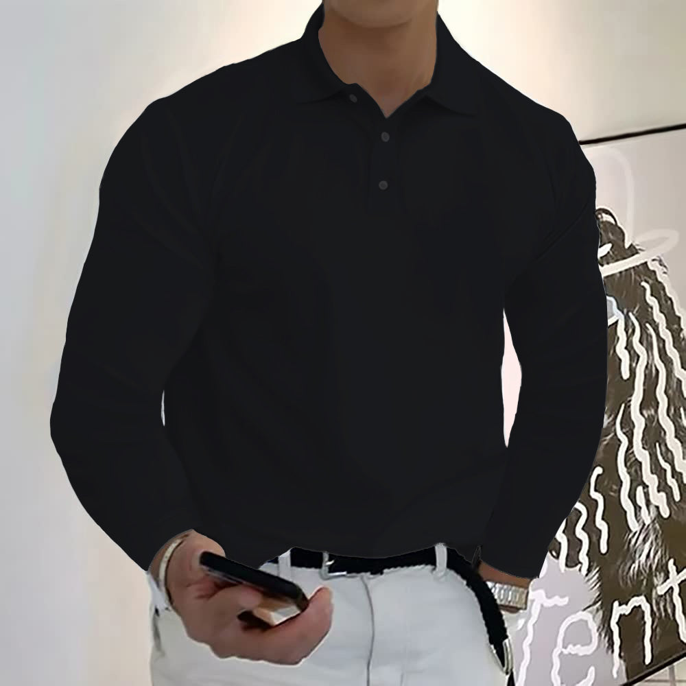 Polo de manga comprida casual cor sólida para homem 12 cores