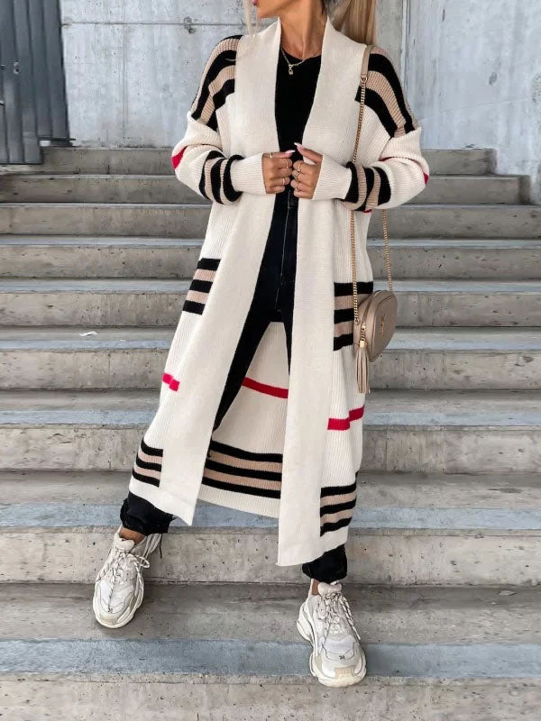 Cardigan maxi listrado com frente aberta