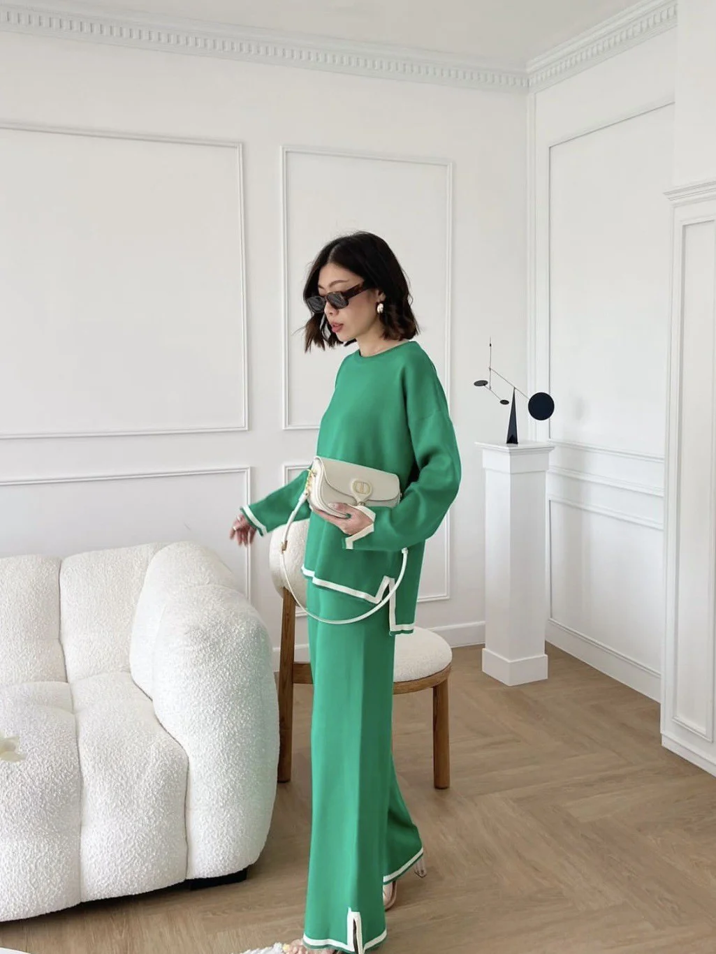 Fato casual elegante em malha elástica