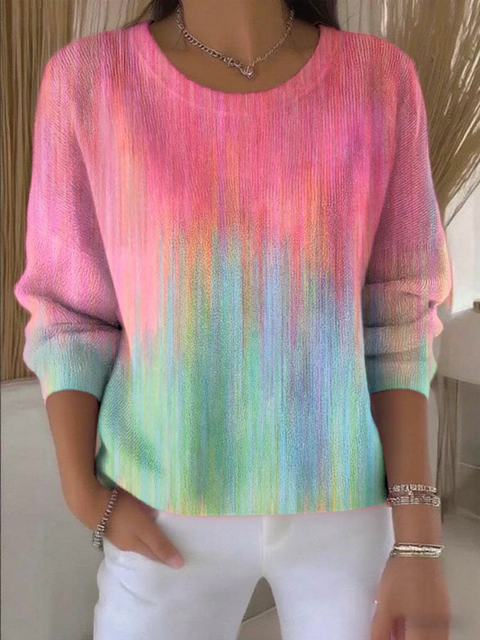 Women's Autumn And Winter Basic Breast Cancer Embroidered Floral Print Long-sleeved Knitted Top