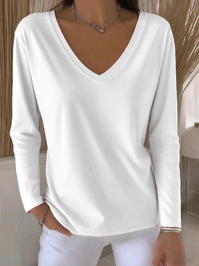 Women's Breast Cancer Awareness Pink V-Neck Long Sleeve T-Shirt