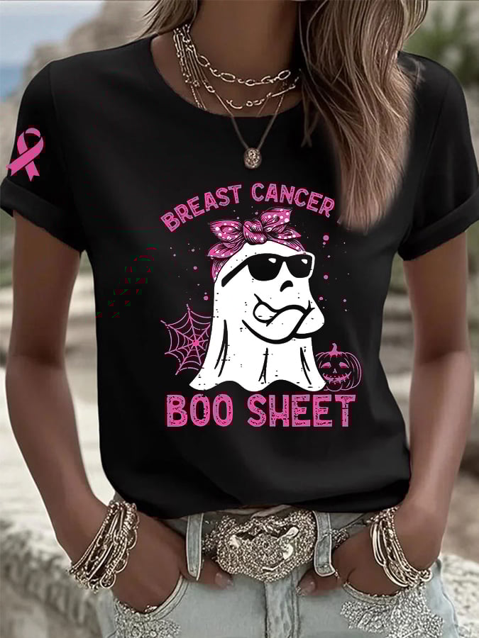 Women's CasualBreast Cancer is Boo Sheet  T-Shirt