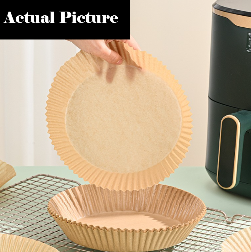 30/50/100 Pacote de papel para fritadeira a ar, forrado com papel descartável para fritadeira a ar, papel para assar à prova de gordura, antiaderente