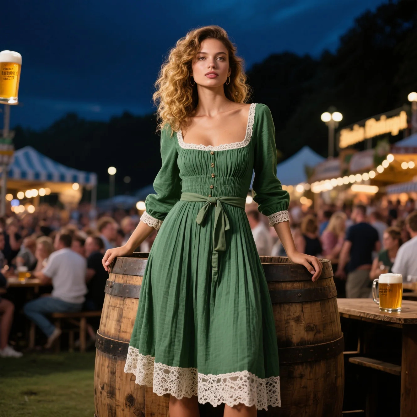 Vintage Country Women's Square Neck Lace Linen Long Sleeve Dress