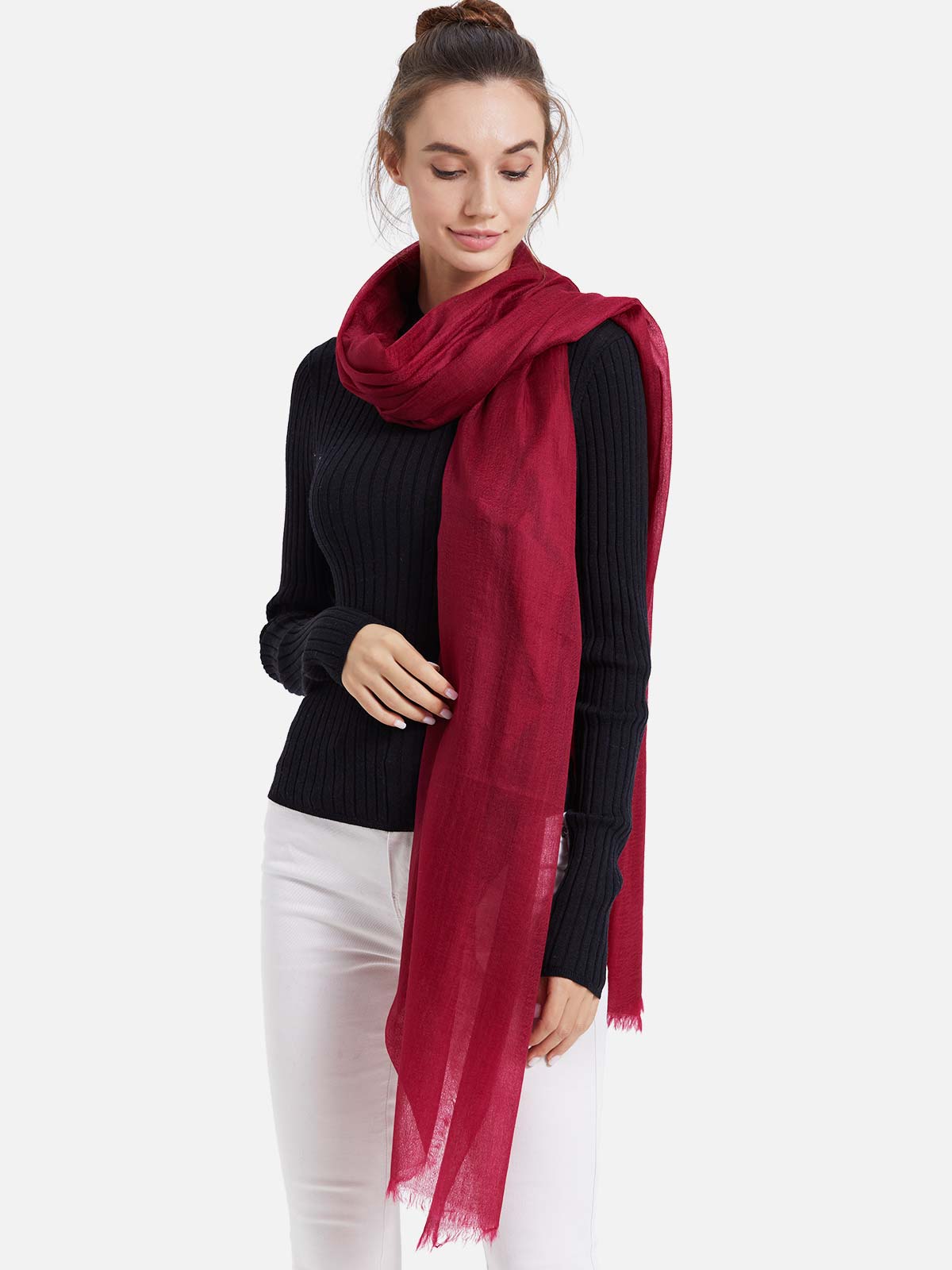 Featherlight Wine Red Cashmere Scarf