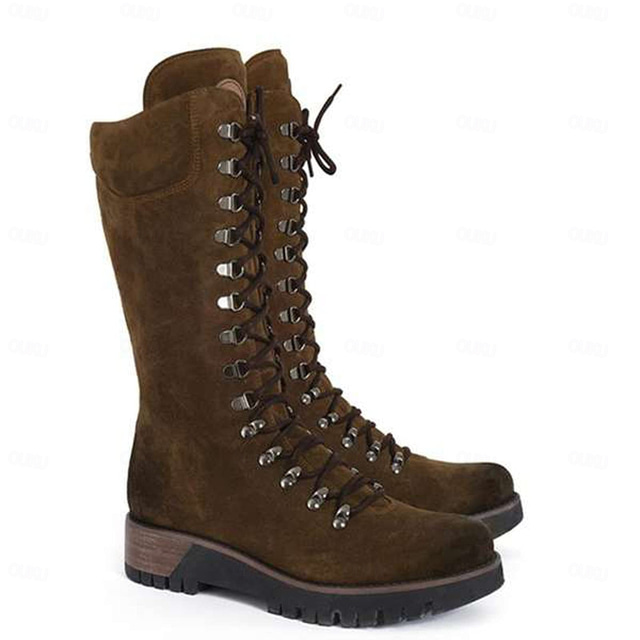 Botas de combate para mulher em camurça azul marinho com atacadores