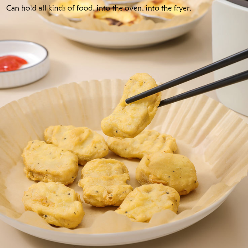 30/50/100 Pacote de papel para fritadeira a ar, forrado com papel descartável para fritadeira a ar, papel para assar à prova de gordura, antiaderente