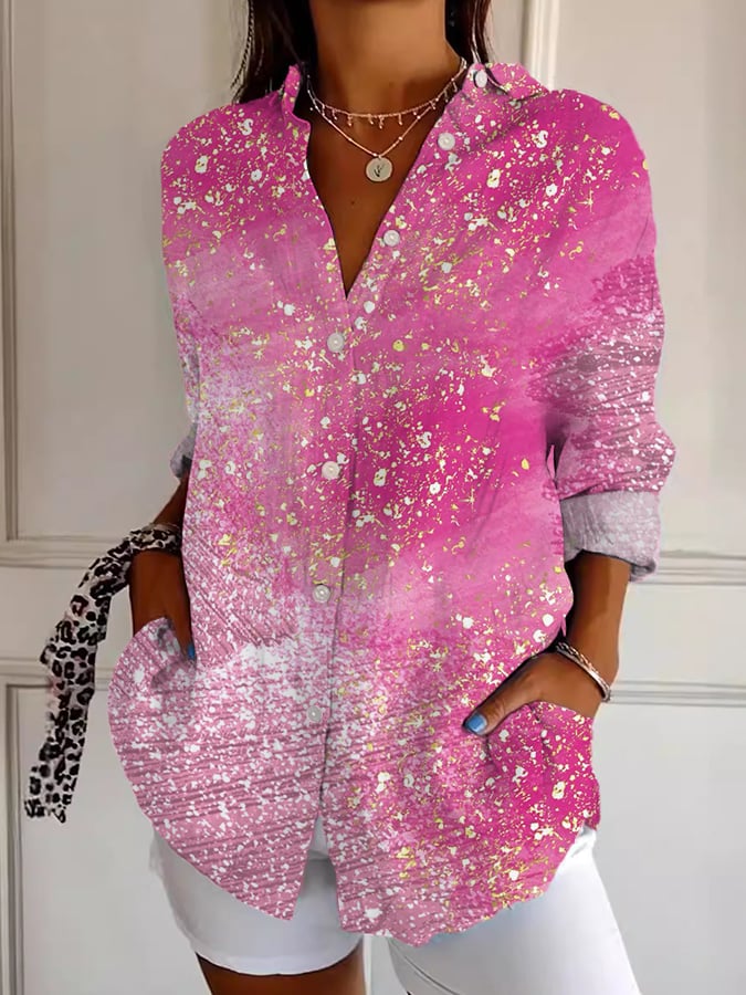 Women's Casual Retro Art Pink Gradient Shirt