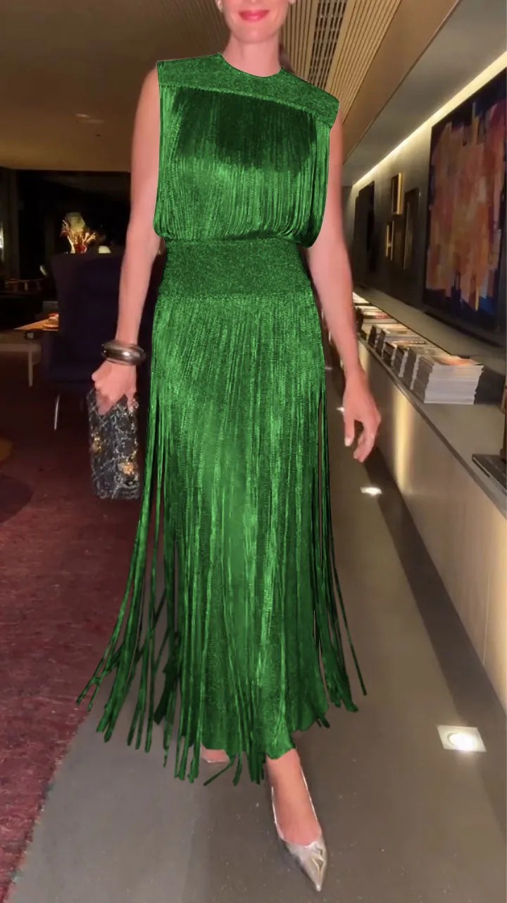 2025 Novo Elegante Vestido de Borla Festa Vestido Sem Mangas Conjunto de Duas Peças