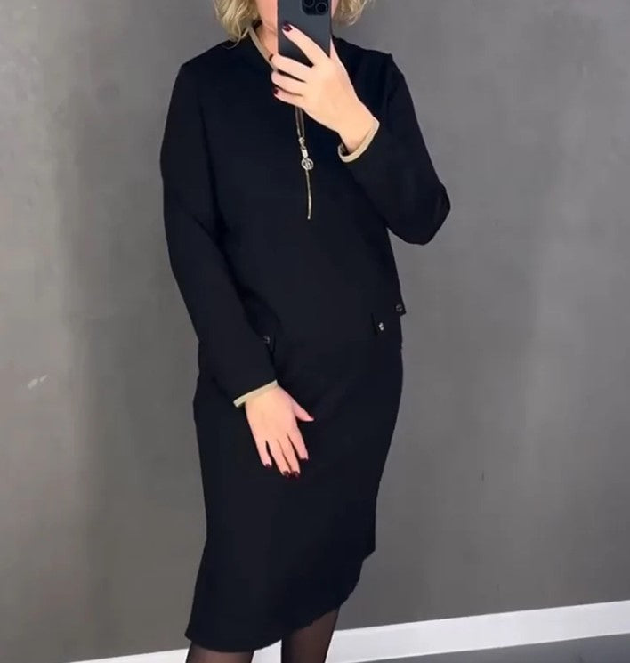 Vestido casual até ao joelho com mangas compridas