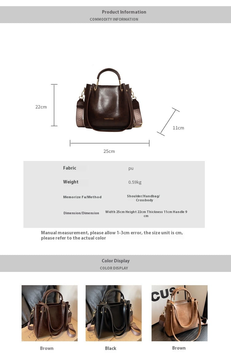 Bolsa Tote Retro Marrom Grande Capacidade com Ferragens Douradas