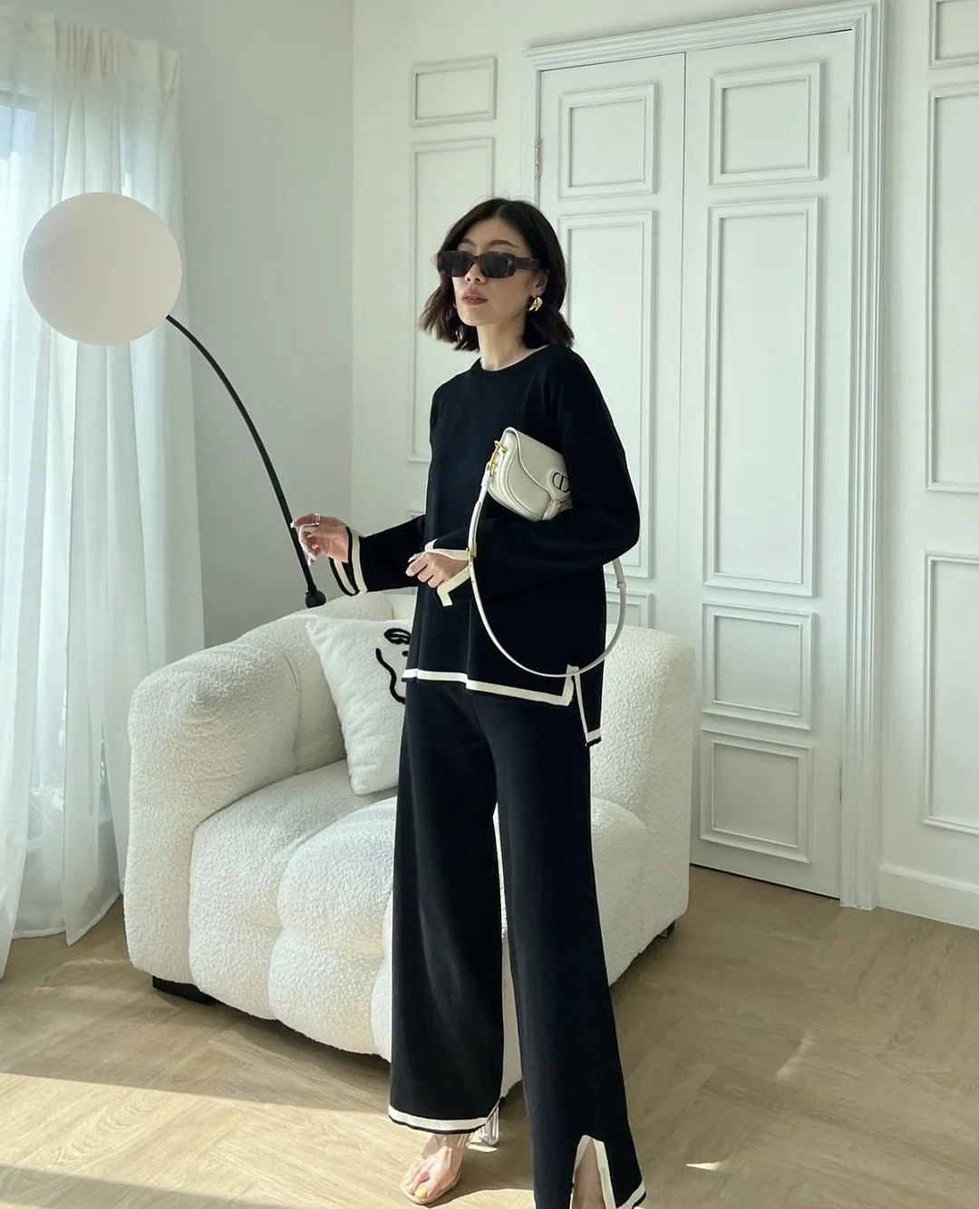 Fato casual elegante em malha elástica