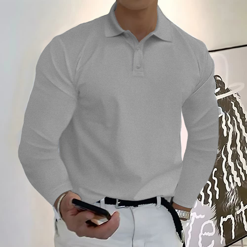 Polo de manga comprida casual cor sólida para homem 12 cores
