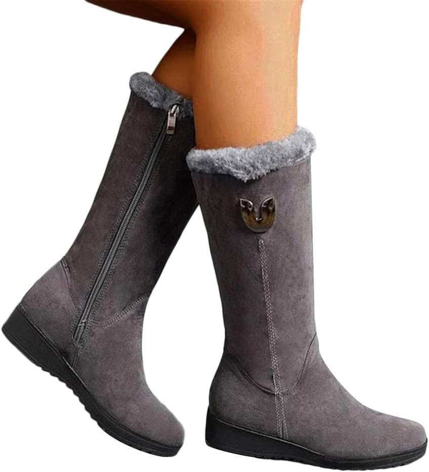 Botas de inverno de cano médio para mulher, botas de neve quentes e acolchoadas