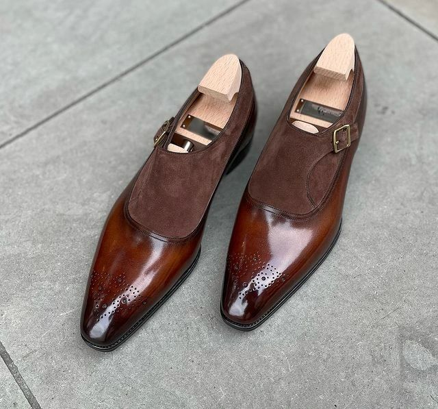 Sapatos monge com costura dupla de tecido para homem