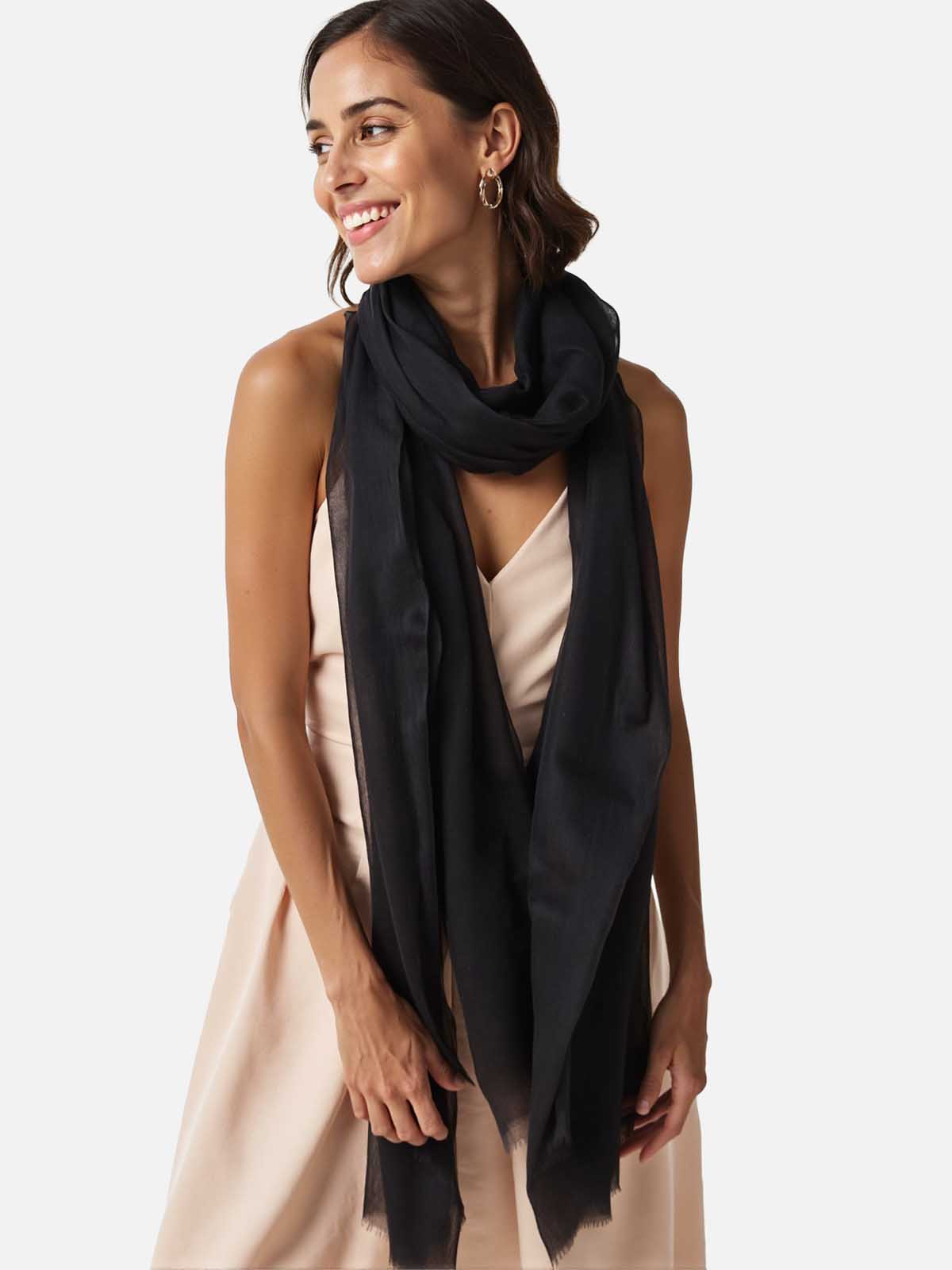 Featherlight Black Cashmere Scarf