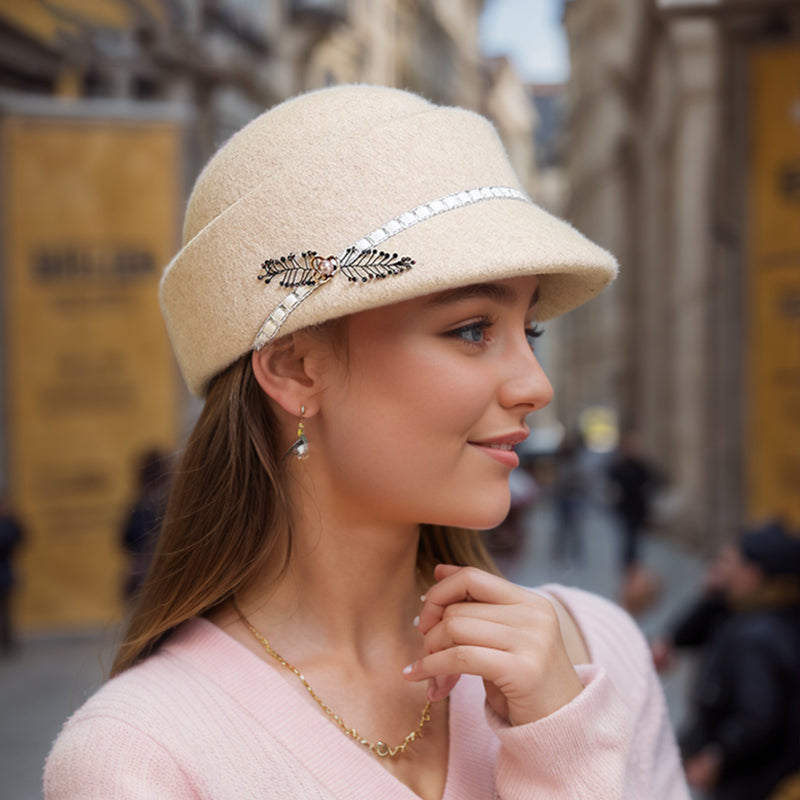 Boina de feltro para mulher em estilo retro