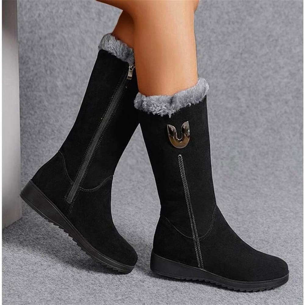 Botas de inverno de cano médio para mulher, botas de neve quentes e acolchoadas