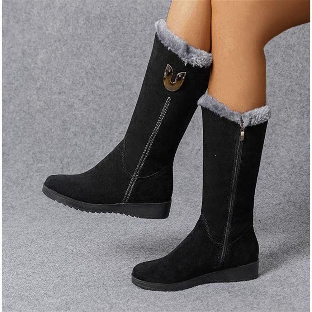 Botas de inverno de cano médio para mulher, botas de neve quentes e acolchoadas