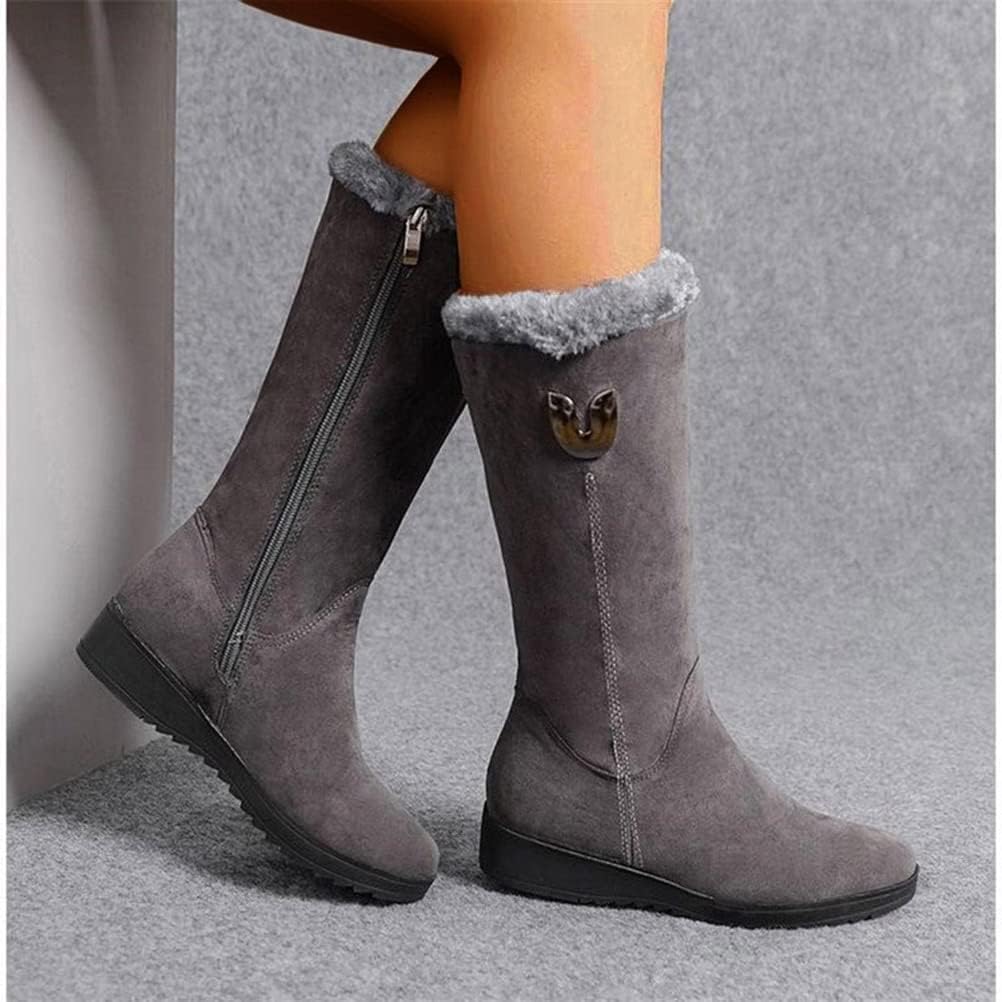 Botas de inverno de cano médio para mulher, botas de neve quentes e acolchoadas
