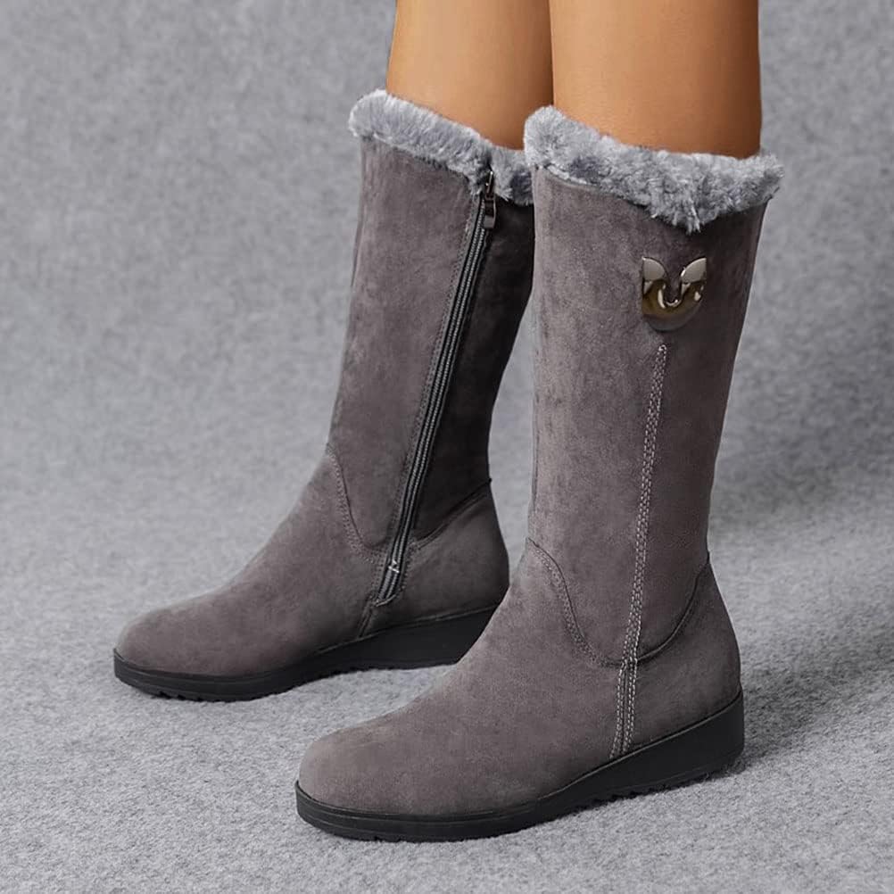 Botas de inverno de cano médio para mulher, botas de neve quentes e acolchoadas