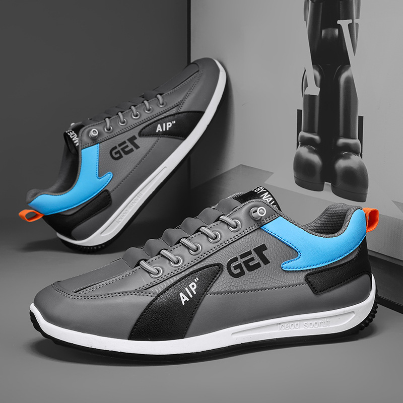 Tênis casuais leves de couro genuíno masculino