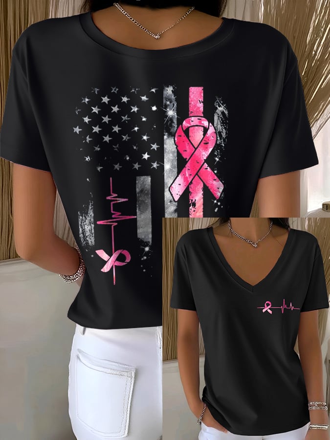Women's Casual Pink Flag T-Shirt