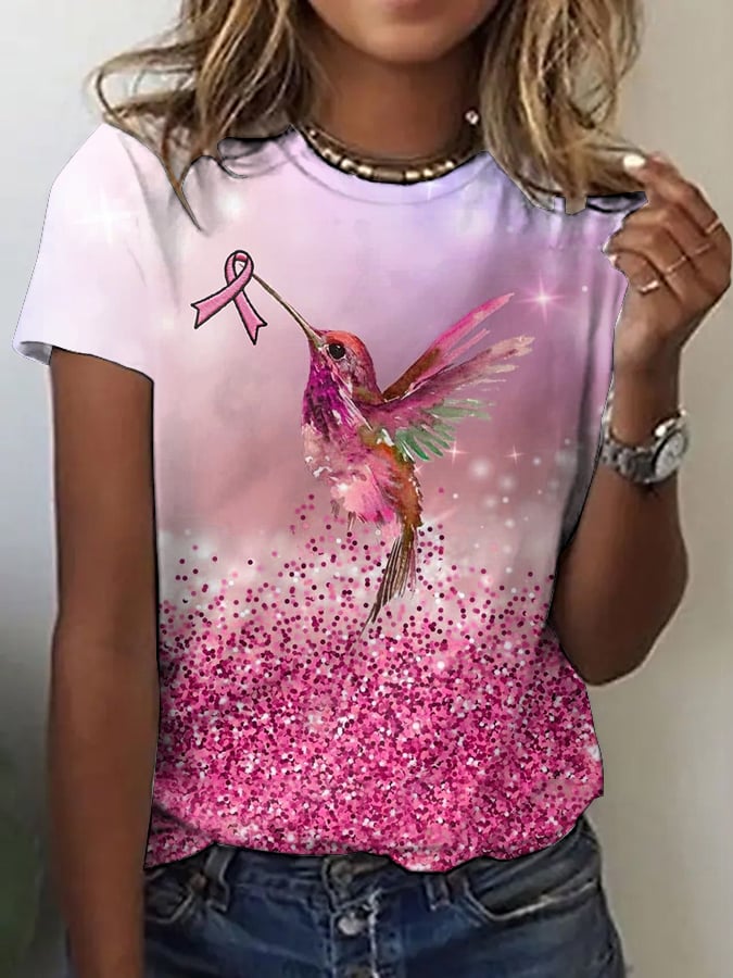 Women's Casual Pink Gradient Oil Painting Striped Long-Sleeved Top