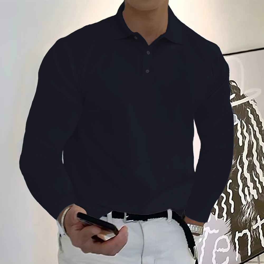 Polo de manga comprida casual cor sólida para homem 12 cores