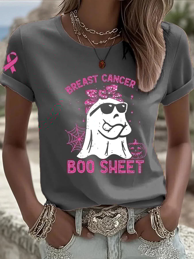 Women's CasualBreast Cancer is Boo Sheet  T-Shirt