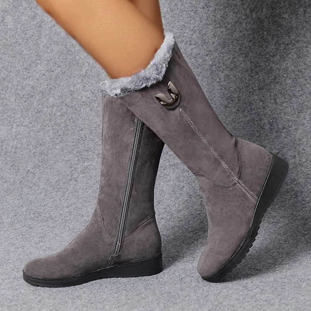 Botas de inverno de cano médio para mulher, botas de neve quentes e acolchoadas