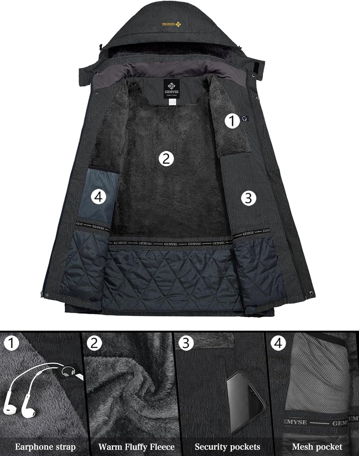 GEMYSE Men's Mountain Waterproof Ski Snow Jacket Winter Windproof Rain Jacket