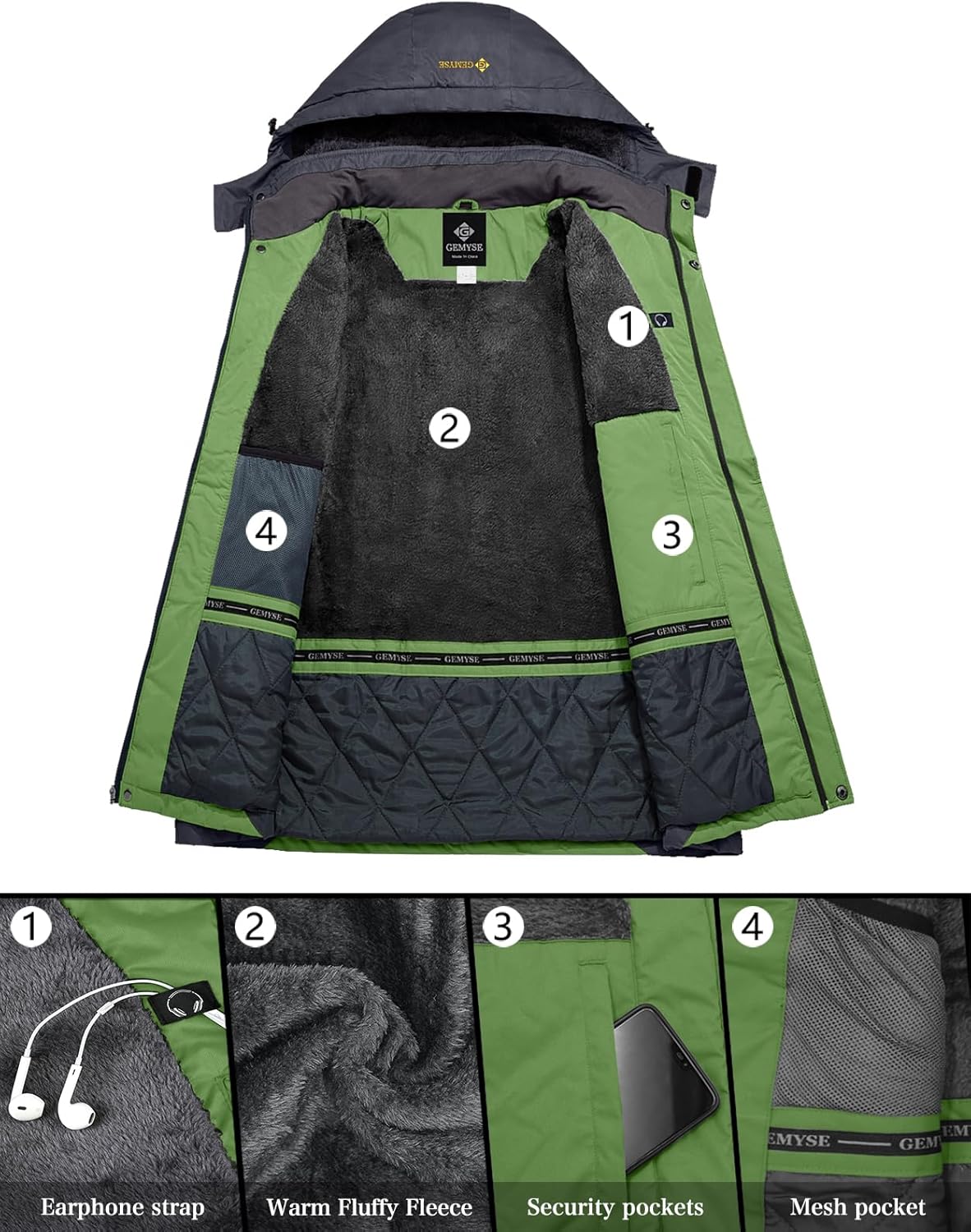 GEMYSE Men's Mountain Waterproof Ski Snow Jacket Winter Windproof Rain Jacket